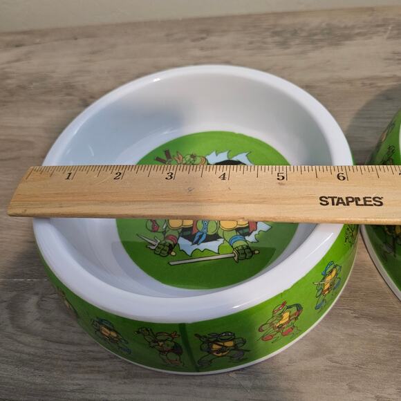 Nickelodeon Teenage Mutant Ninja Turtles Pet Bowls x2 Melamine Green Cartoon - Picture 8 of 9